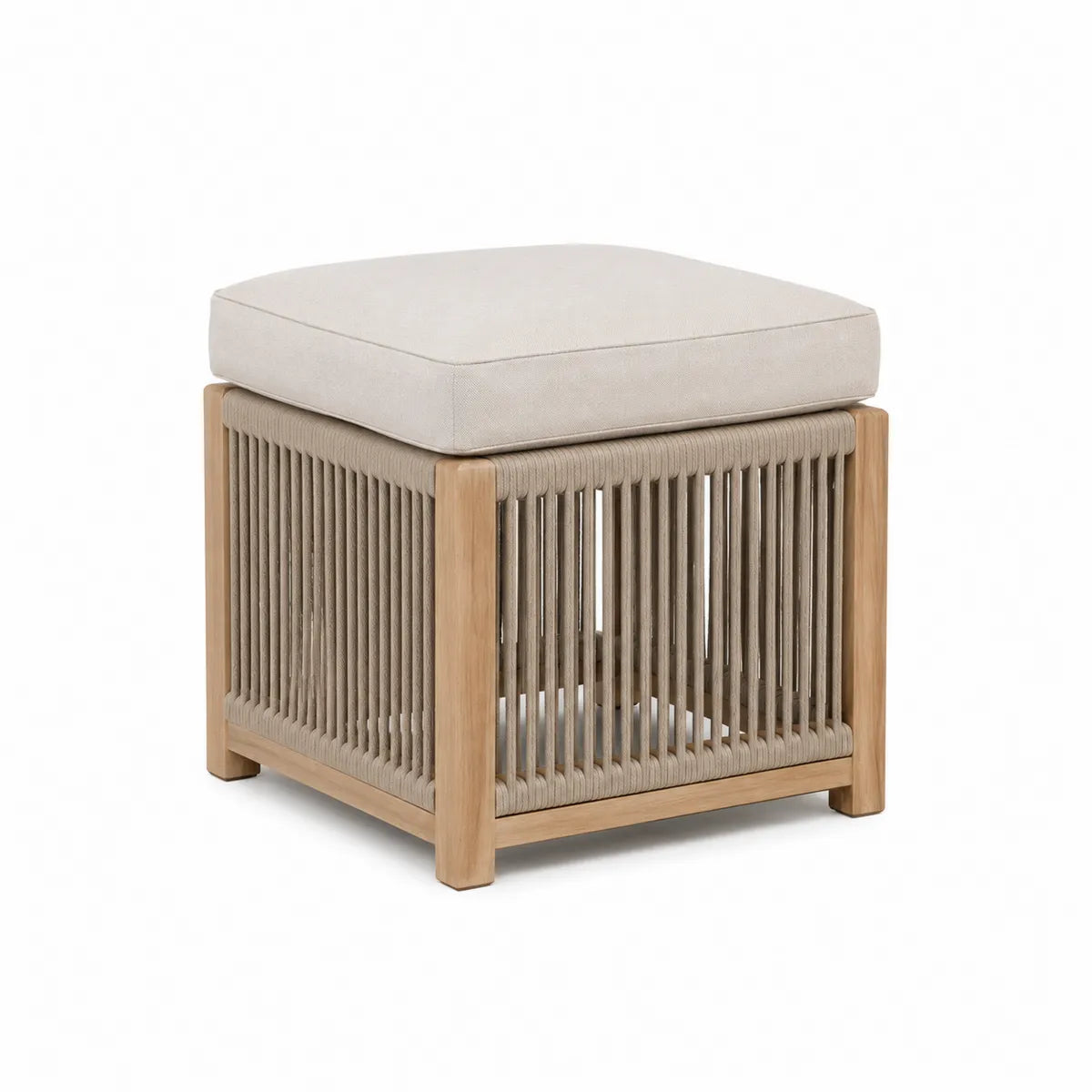 Kwadratowy taboret ogrodowy teak i lina beżowy