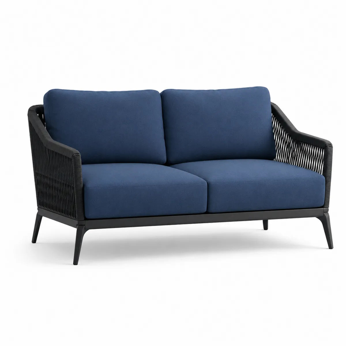 Sofa ogrodowa podwójna metalowa z poliestrowymi poduszkami granatowa 160 cm