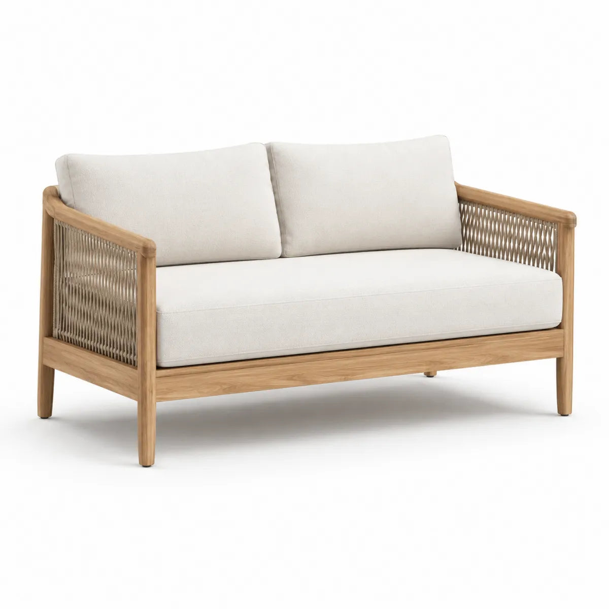 Sofa dwuosobowa z drewna tekowego i tkaniny poliestrowej 120x75x65 cm