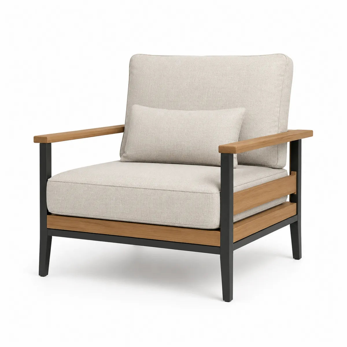 Fotel aluminiowy beżowy z elementami drewna teak