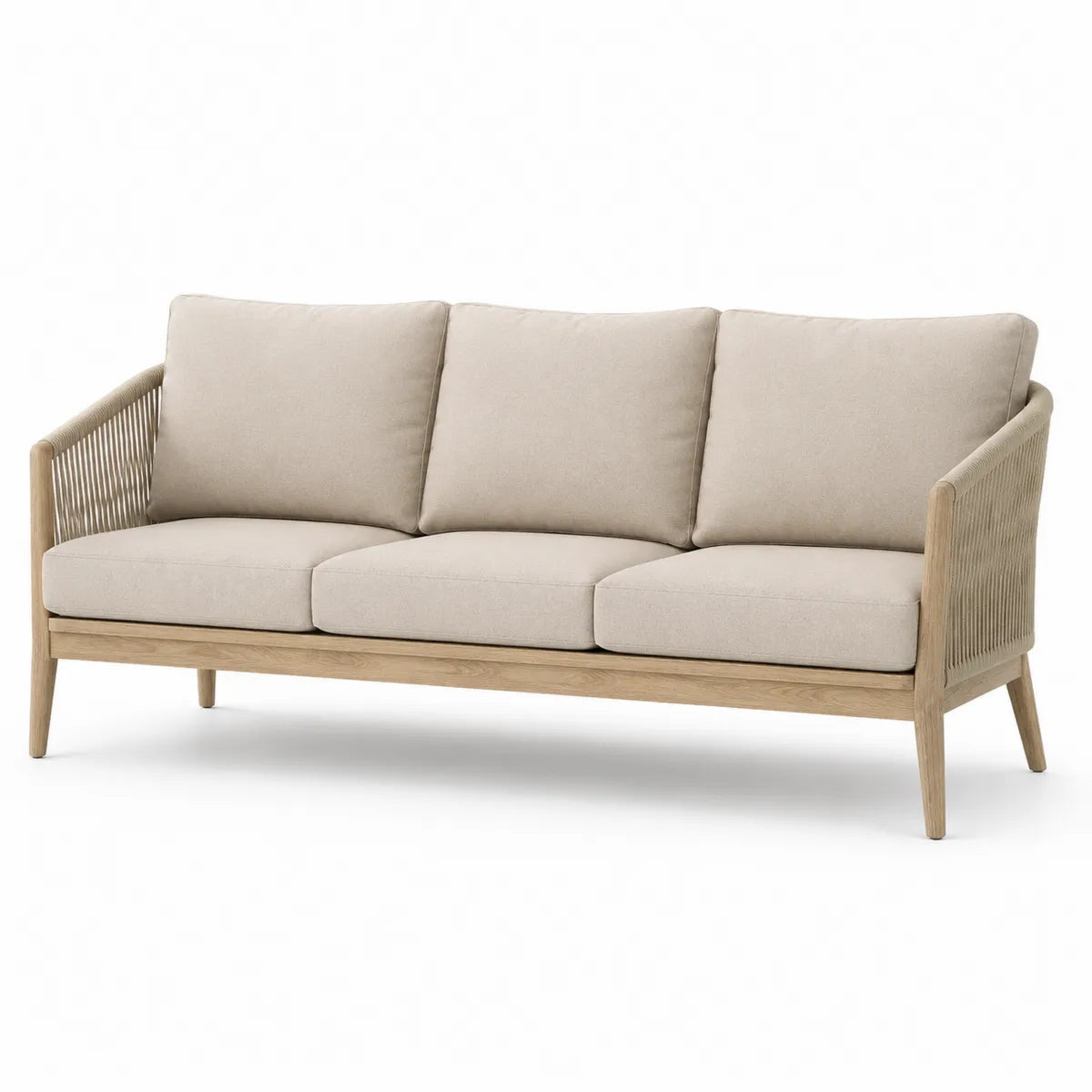Sofa trzyosobowa z drewna teak i poliestru beżowa