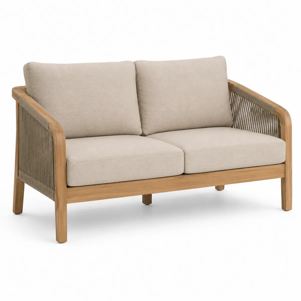 Dwuosobowa sofa z drewna teak i beżowego poliestru