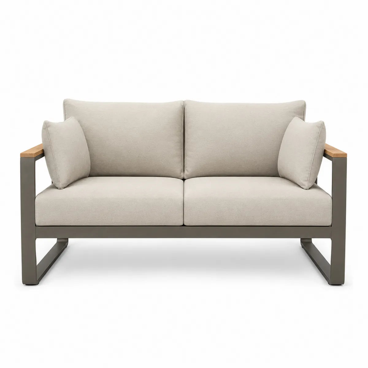 Sofa ogrodowa aluminiowa beżowo-szara 2-osobowa 160 cm