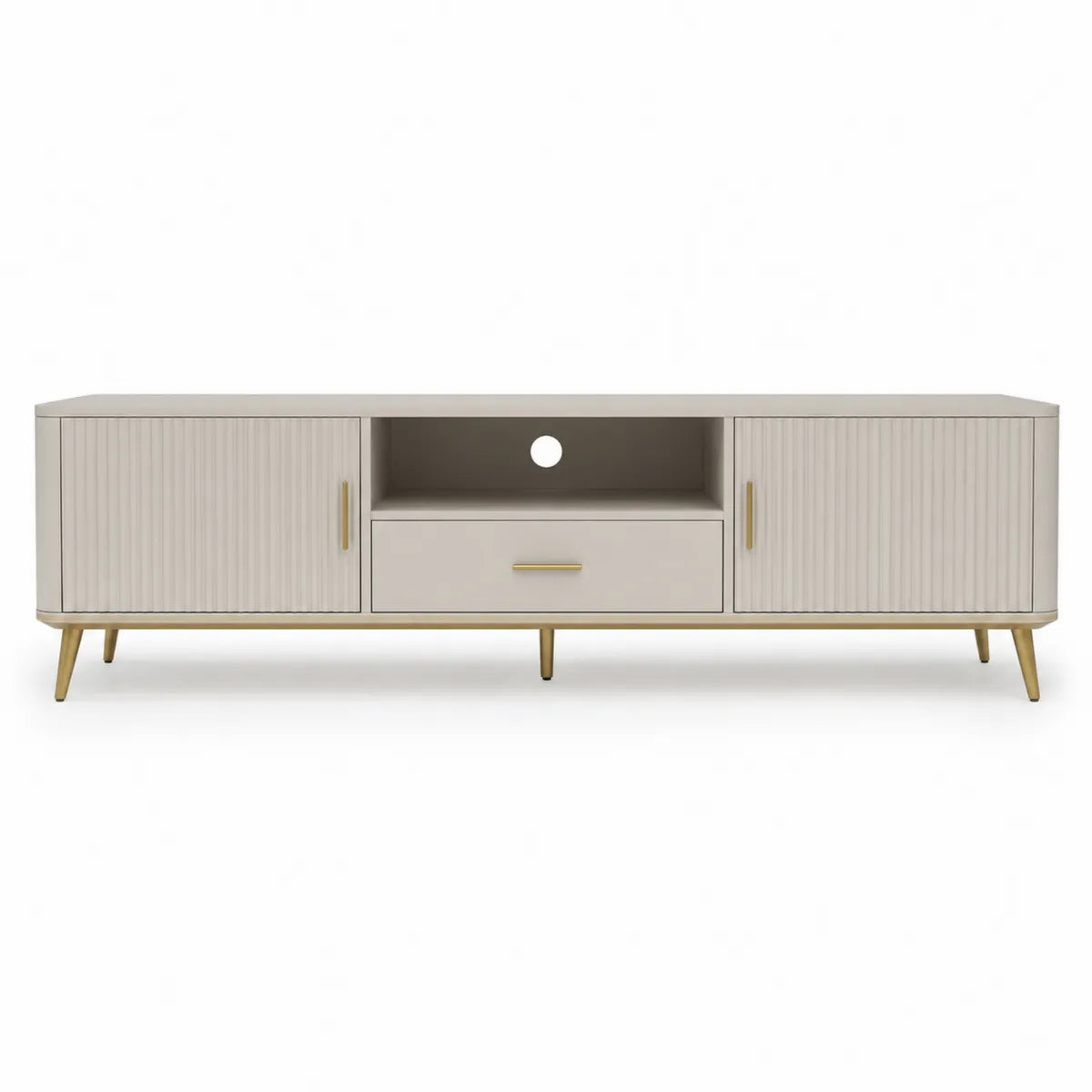 Szafka RTV z płyty MDF i metalowymi nogami w kolorze beżowym 180x40x50 cm