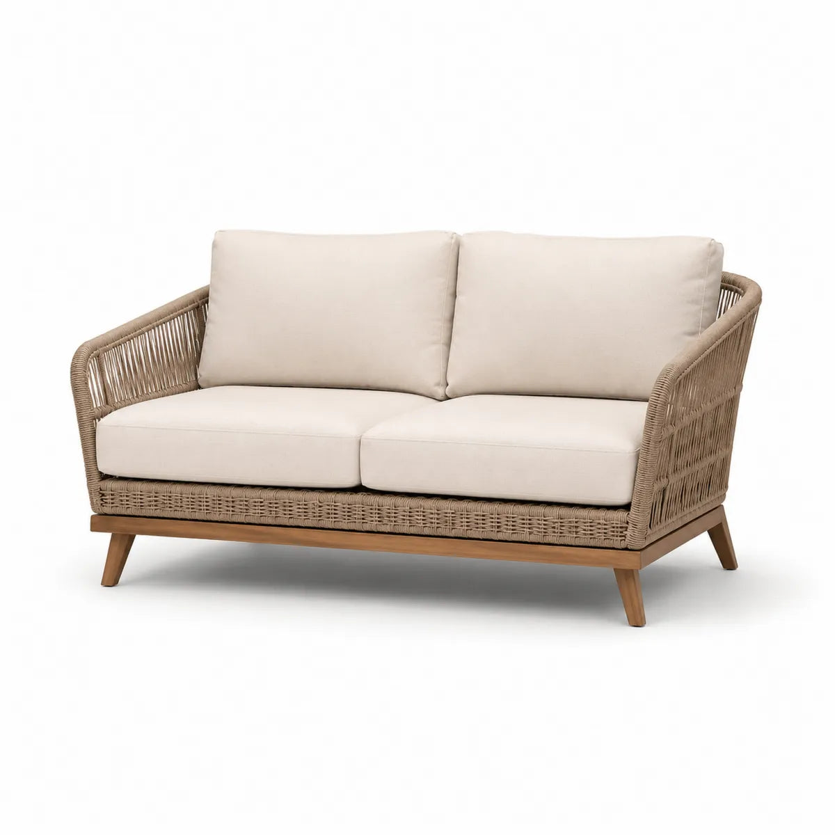 Sofa z drewna akacjowego i plecionki, beżowa