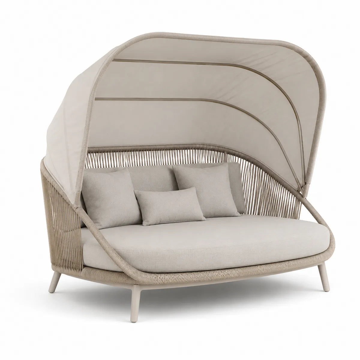 Sofa ogrodowa z baldachimem, beżowa, technorattan