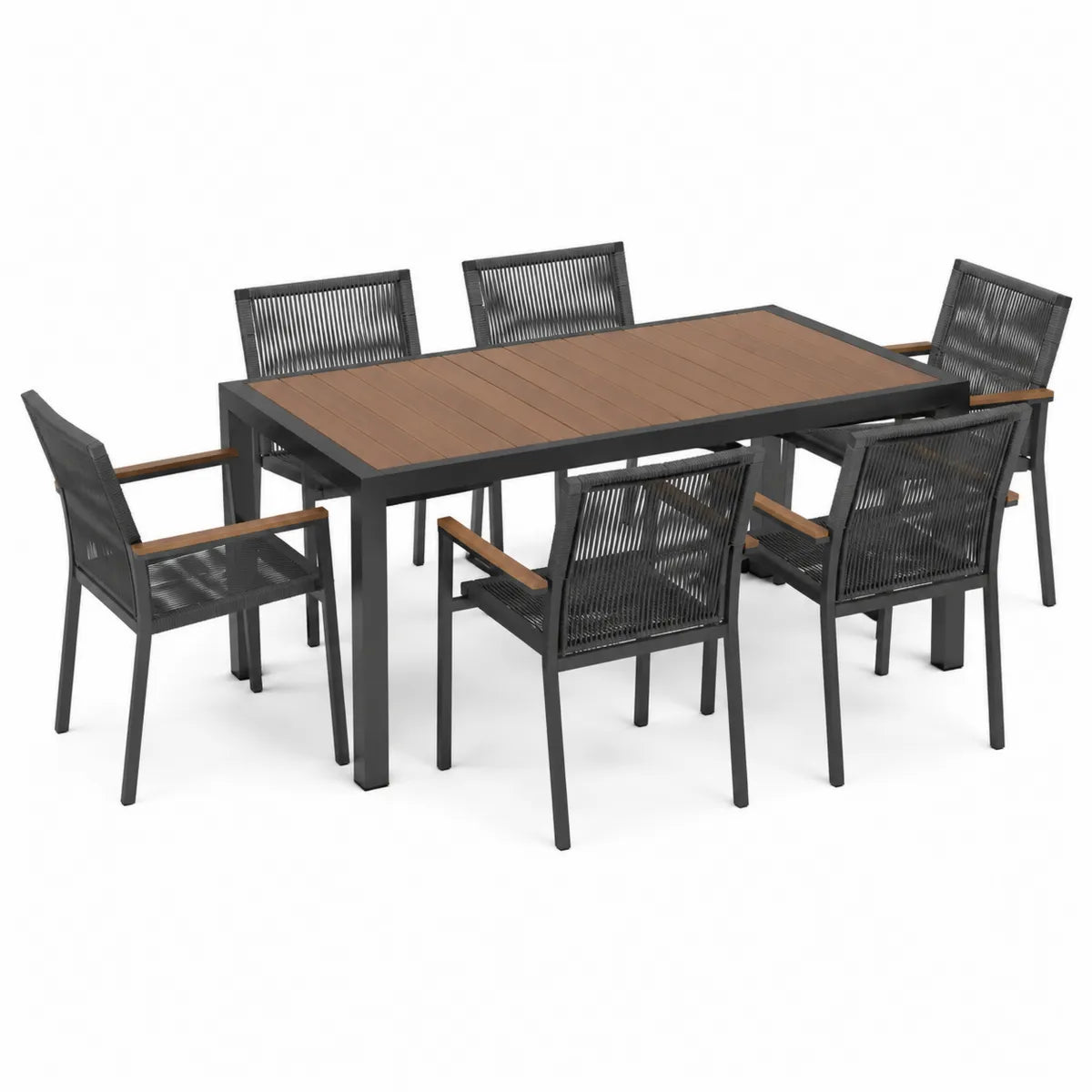 Zestaw ogrodowy 6-osobowy stół prostokątny metal drewno teak czarny