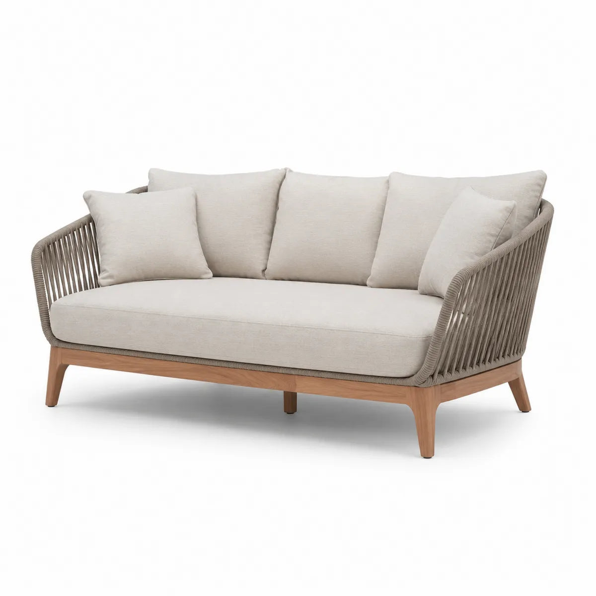 Trzyosobowa sofa teakowa z poliestrem beżowa 200x85x75 cm