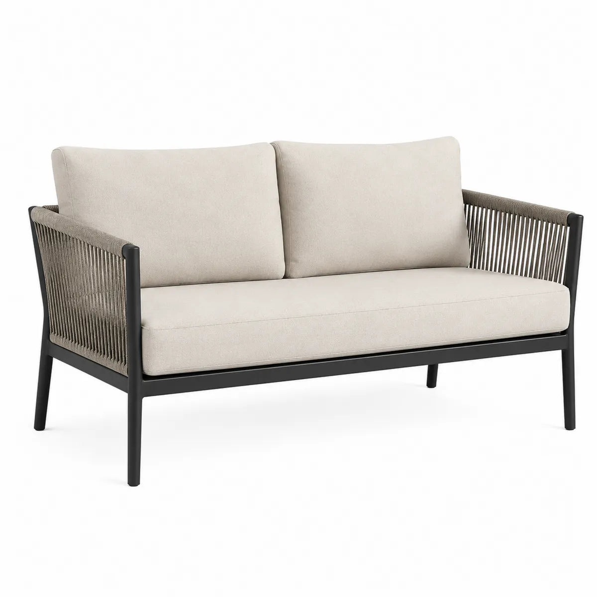 Sofa ogrodowa dwuosobowa z aluminium i tkaniny poliestrowej, beżowa
