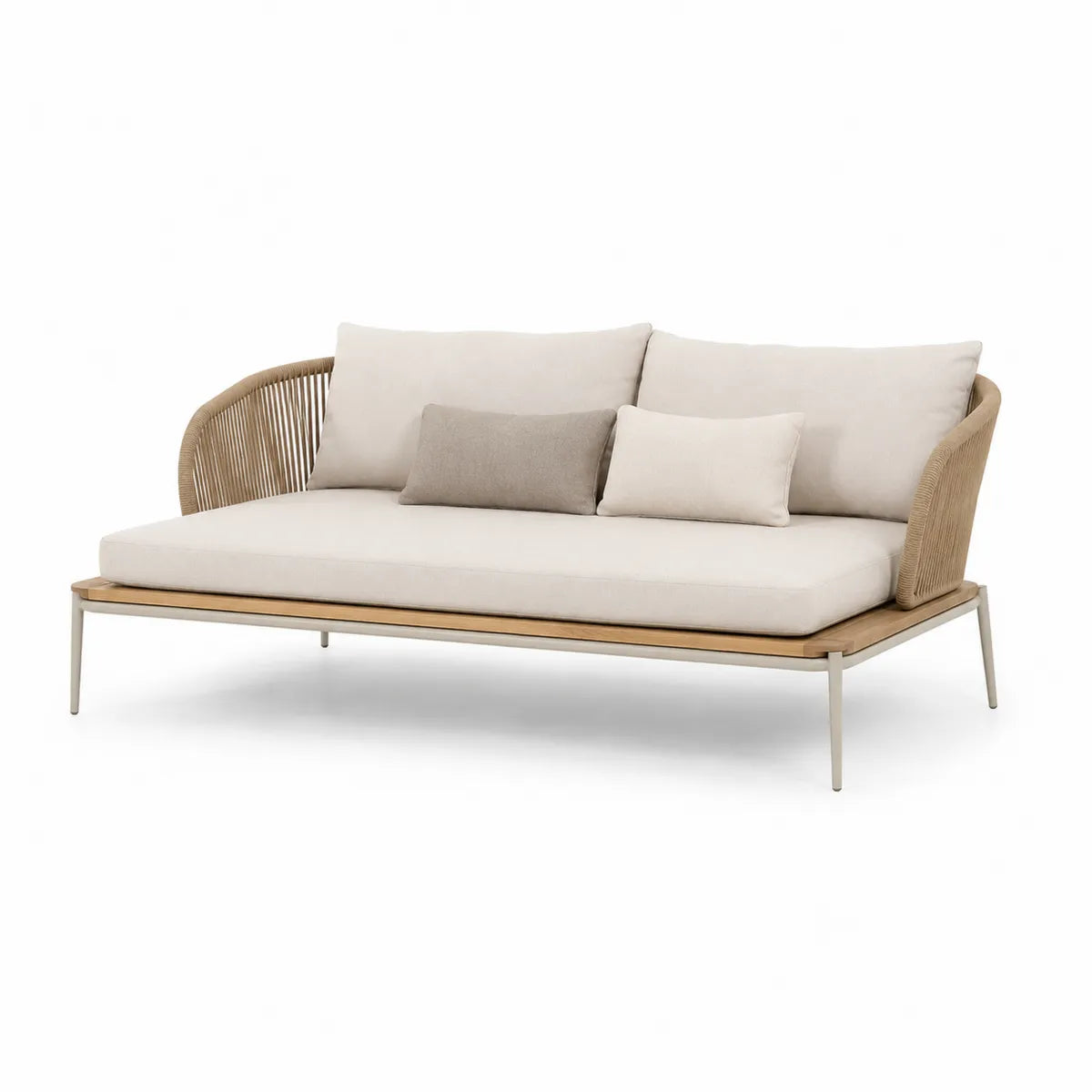 Sofa ogrodowa beżowa drewno aluminium poliester 200 cm