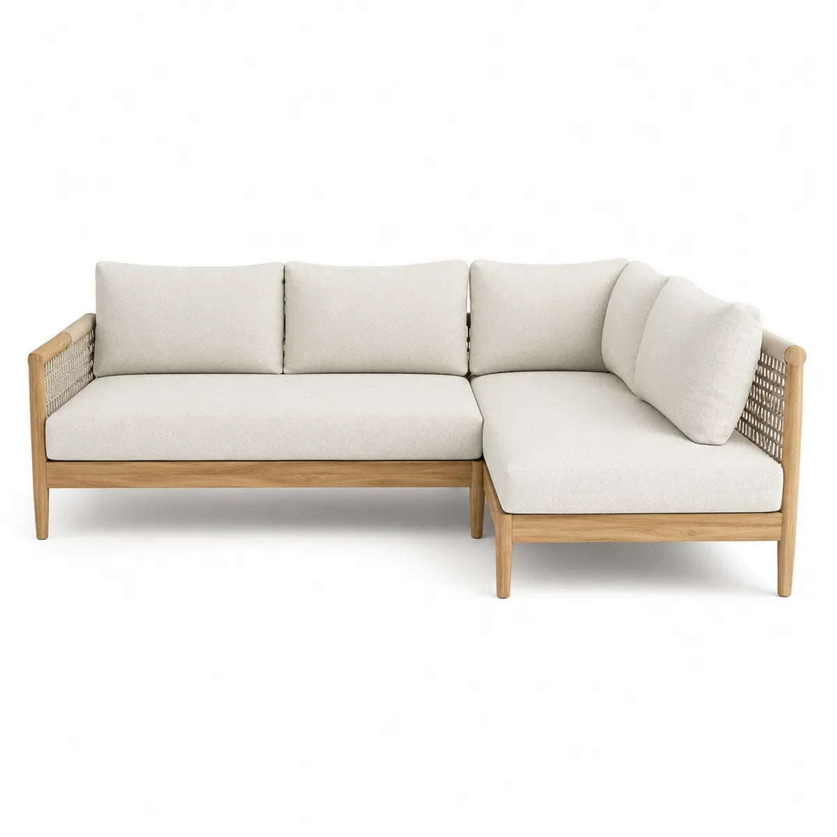 Sofa narożna zewnętrzna teakowa beżowa poliester 200x150x75 cm