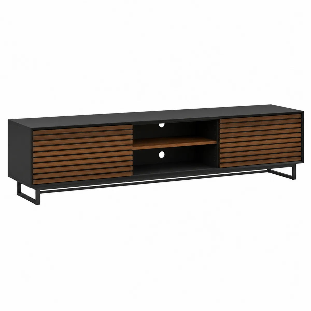 Czarna szafka RTV z MDF i metalu 180 cm