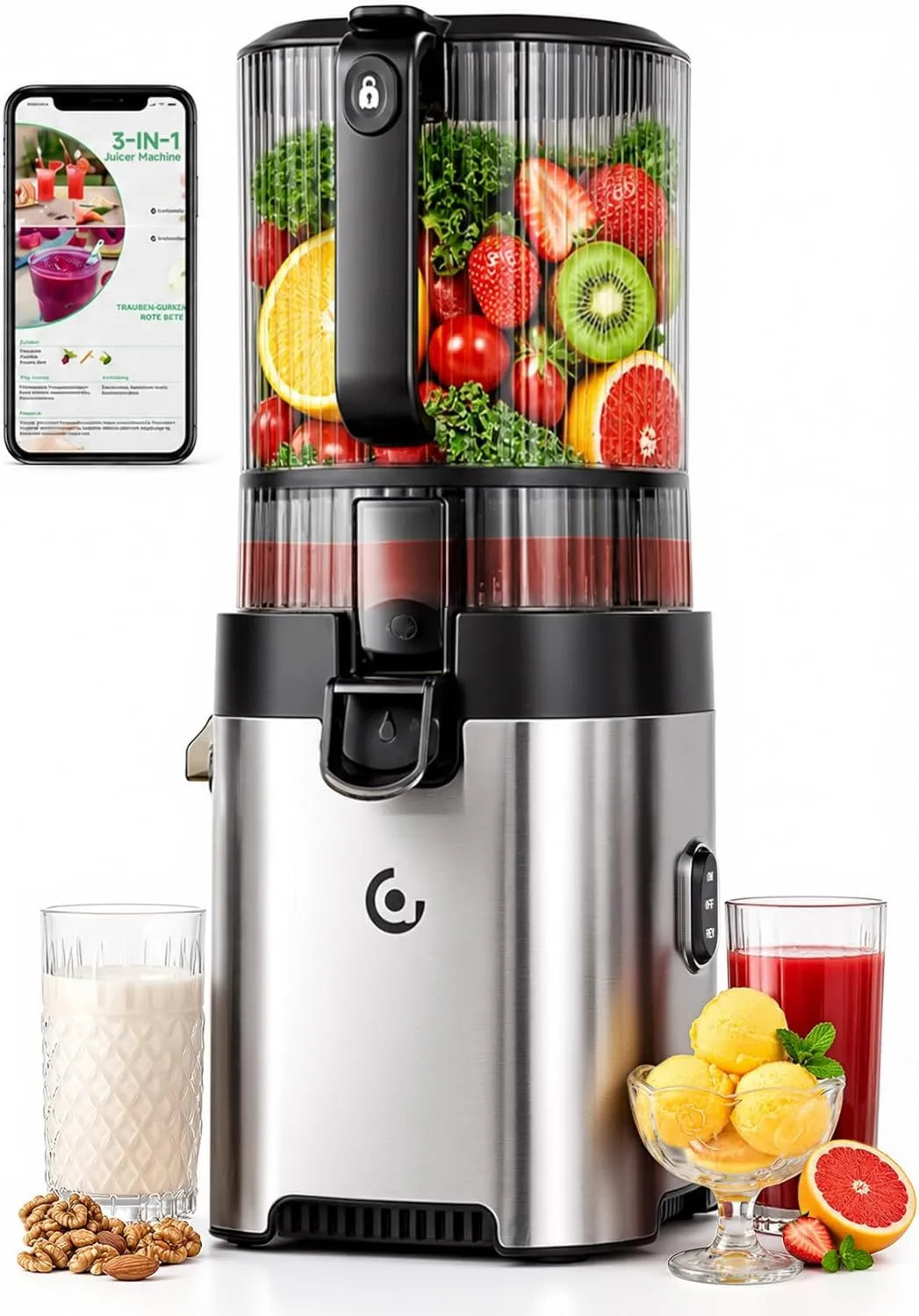AMZCHEF, Wyciąg z soku, 2, 5 l, 300 W, wymienny, zsyp owocowy o średnicy 158 mm, silnik o niskim poziomie hałasu 300 W, zbiornik o pojemności 2