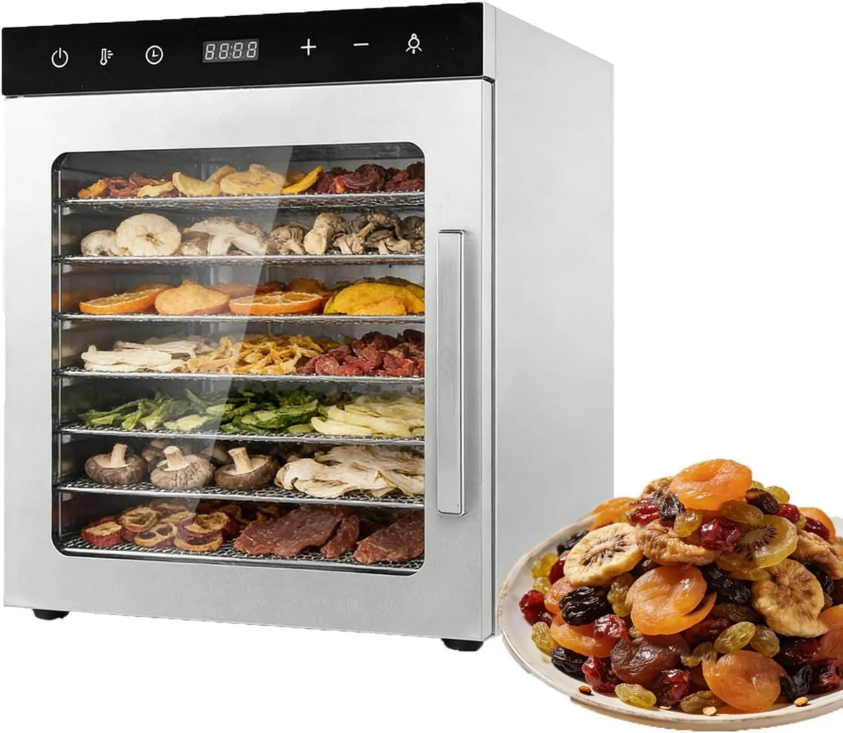 SULQING suszarka do żywności, Suszarka, odwodniona żywność, 30 do 90°C, zdejmowana, 2 strefy temperaturowe, 12 tac, dla owoców i warzyw