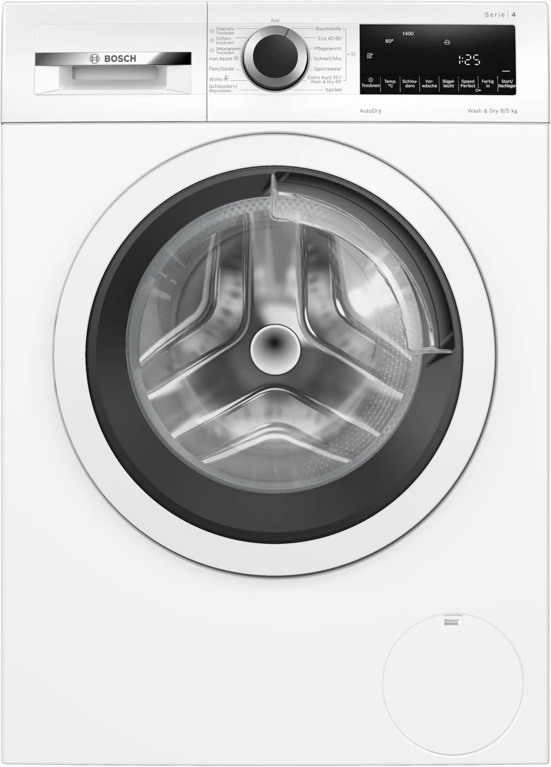Bosch pralko-suszarka, WNA13470 Pralka, 8 kg, tłumik, mycie i suszenie 60 'w 60 minut, 1400 obr. / min, optymalne suszenie AutoSuchy, EcoSilence Drive