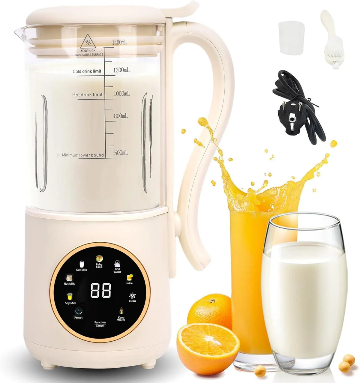 HISUEKIG blender kielichowy, Maszyna do mleka, maszyna do mleka roślinnego i mleka orzechowego, 1400 ml, do mleka roślinnego bez mleka mlecznego