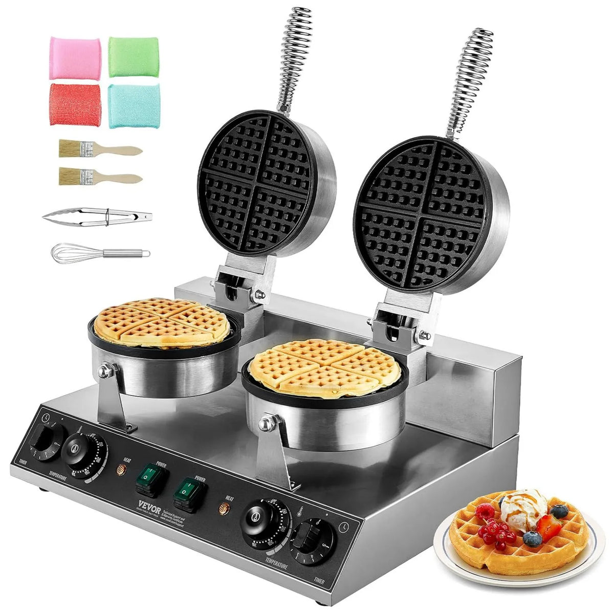 VEVOR gofrownica / opiekacz, elektryczny wafler, Aparat, 2460 W, profesjonalny, restauracja, powłoka niekleju, 2 strefy temperatury, stal nierdzewna