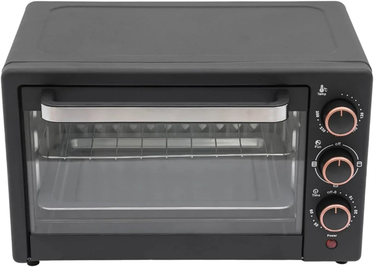 RjcdOPL mini piekarnik, Piec elektryczny, 22 l, 1000 W, licznik, 2 strefy temperaturowe, Regulowana temperatura do 250°C, Rozcinające się drzwi okienne, Kompaktowe dla kuchni