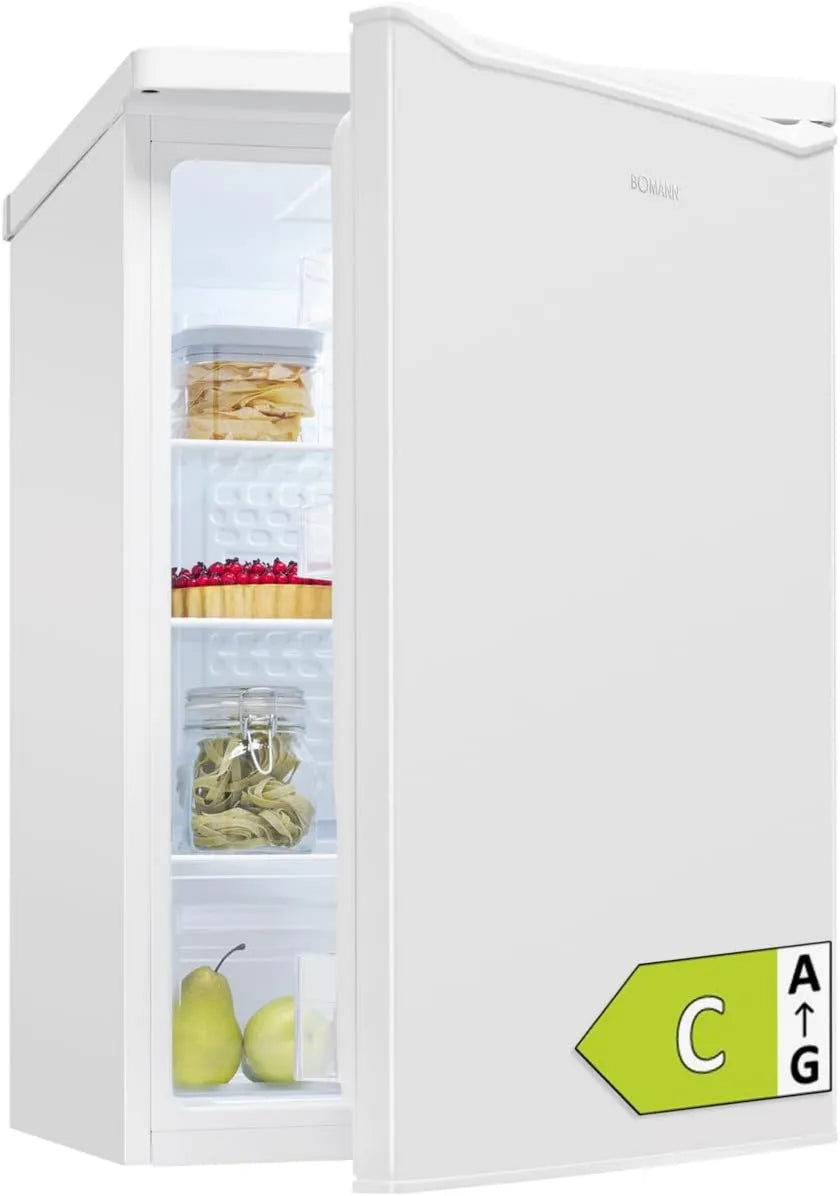 Bomann lodówka, 126 l, klasa energetyczna C, darmowa instalacja, oświetlenie LED, 2 strefy temperatury, białe, szklane clayette, kontrola