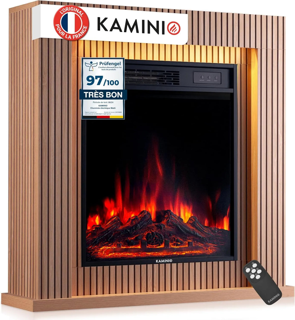 KAMINIO kominek elektryczny, Stoper, ognisty kominek dekoracyjny, ® Matti Modern 32 Panel elektryczny kominek, 3D Fire, Mantle, LED