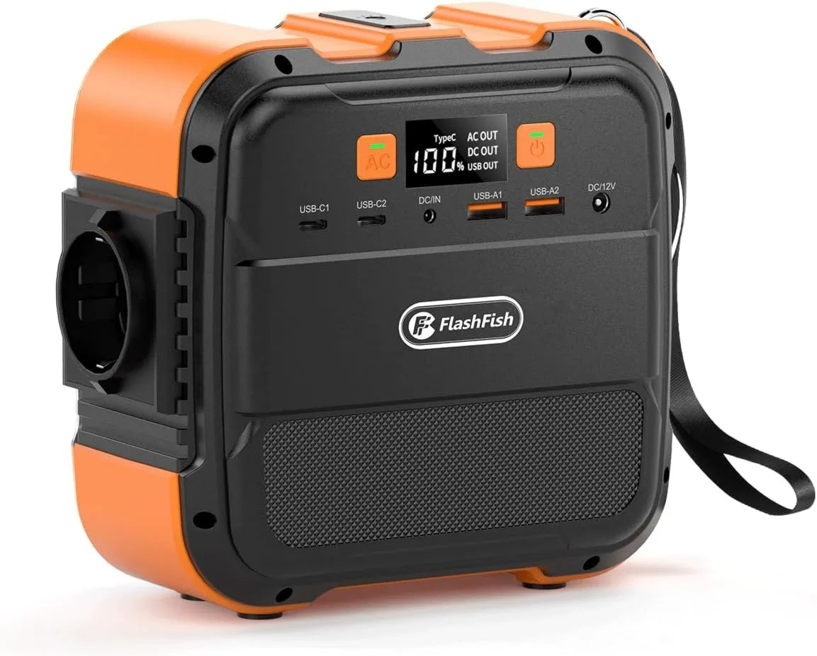 Generator prądu, 98 Wh, oświetlenie LED, Flashfish Przenośna Stacja Zasilająca 98 Wh, Generator Słoneczny 120W, Szczytowe 240W, Awarie Prądu