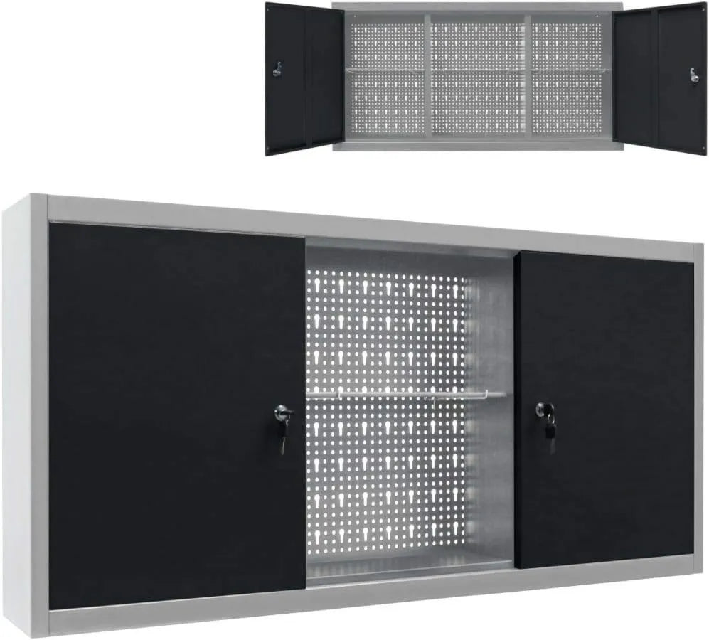 Szafa, 60 cm, 120 x 19 x 60 cm, Festnight Czarno-szara metalowa szafa/szafka na narzędzia, szafka ścienna do warsztatu i garażu