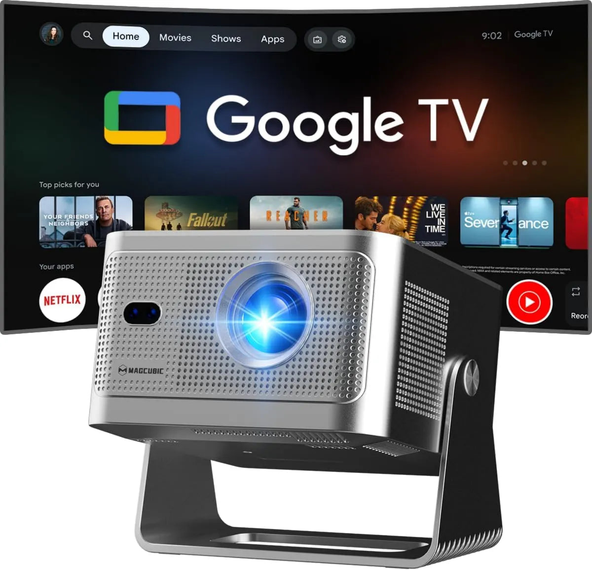 Magcubic projektor, Google HY350GT 1080P Smart TV, TV, Dźwięk Dolby, WiFi, Full HD, Głośnik 15 W Dolby Audio, wideo 180 °, 650 ANSI, BT5, WiFi 5