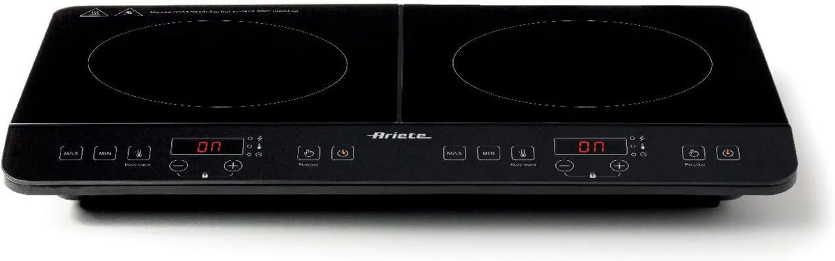 Ariete kuchenka przenośna, Płyta indukcyjna, 2000 / 1500 W, indukcyjny stół do gotowania, blokada, licznik, przenośny, czarny, 10 + 8 poziomów mocy, 1998 Double