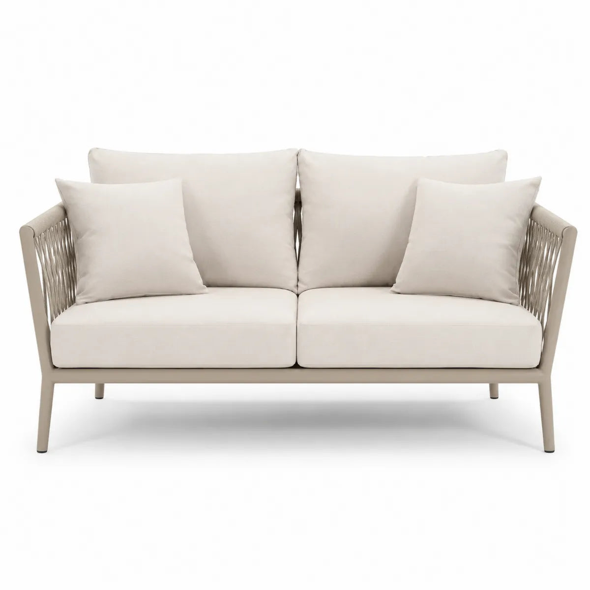 Sofa dwuosobowa aluminiowa beżowa z poduszkami