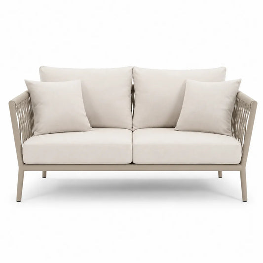 Sofa dwuosobowa aluminiowa beżowa z poduszkami