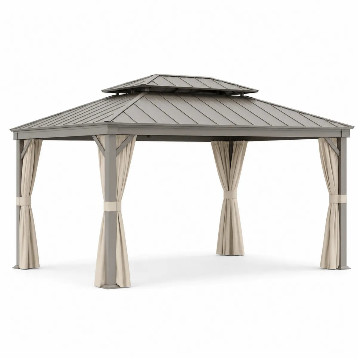 Altana ogrodowa aluminiowa z zasłonami, 400 cm x 300 cm, szara/beżowa