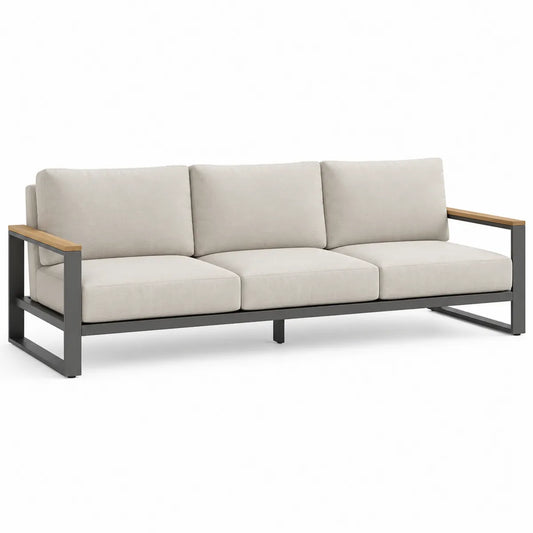 Sofa ogrodowa beżowa z aluminiową ramą i drewnianymi akcentami 210x86x65 cm