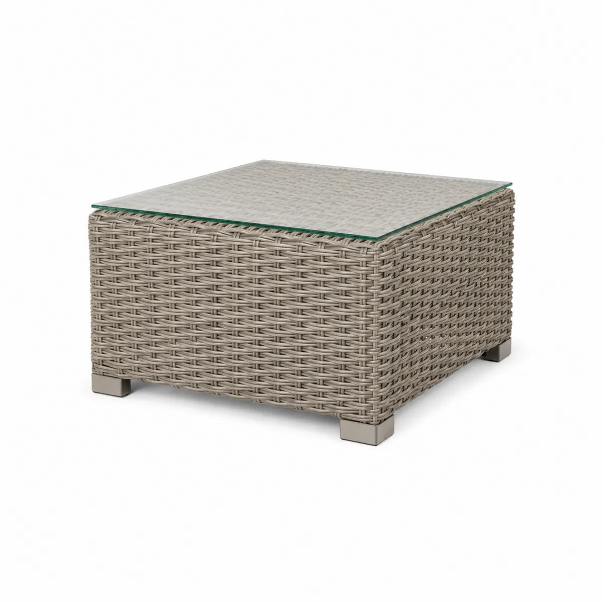 Stolik ogrodowy kwadratowy z technorattanu z hartowanym szkłem 50x50x40 cm beżowy