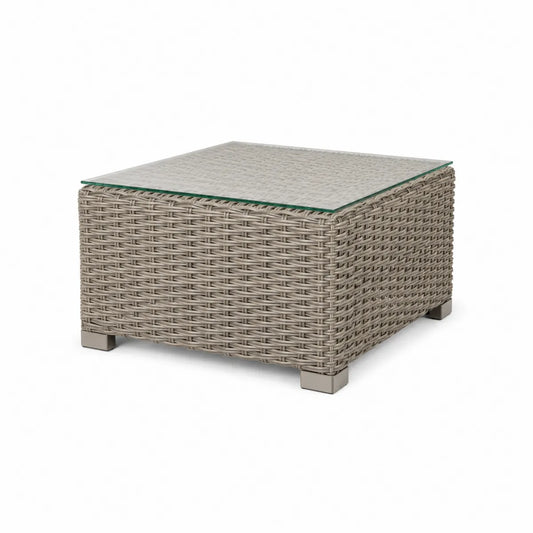 Stolik ogrodowy kwadratowy z technorattanu z hartowanym szkłem 50x50x40 cm beżowy