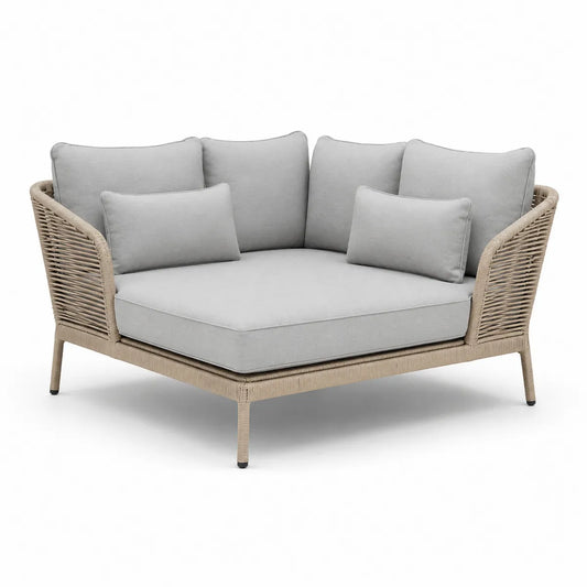Sofa ogrodowa narożna tkanina aluminiowa beżowa