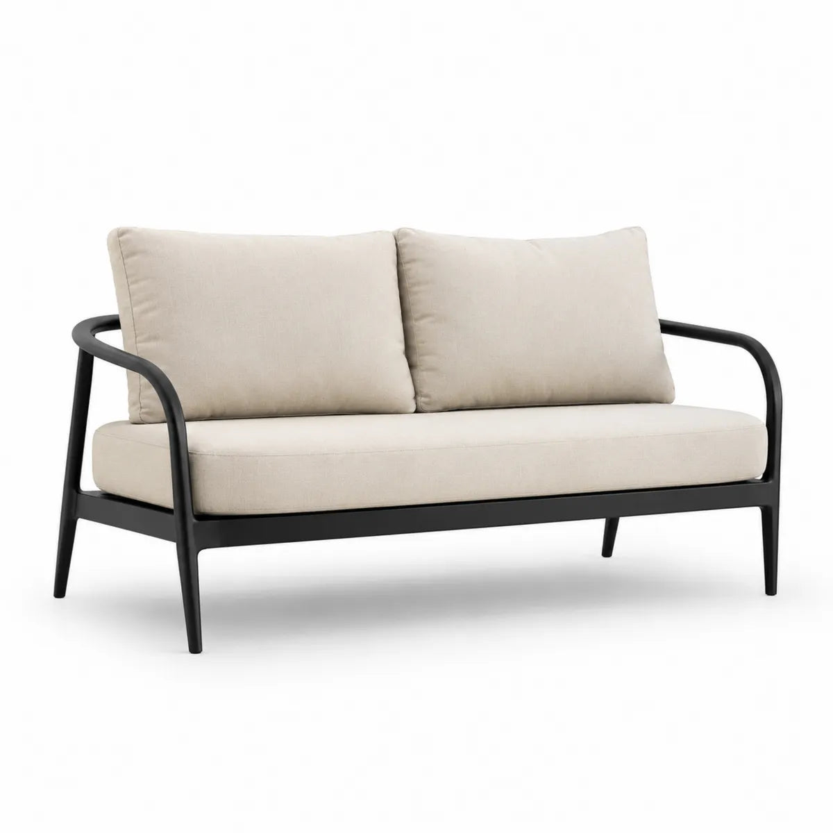 Sofa ogrodowa aluminiowa z beżową tkaniną Wysokość 85 cm Szerokość 155 cm Głębokość 75 cm