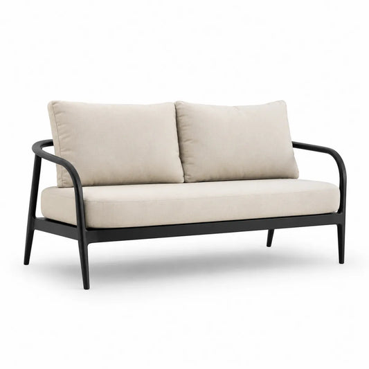 Sofa ogrodowa aluminiowa z beżową tkaniną Wysokość 85 cm Szerokość 155 cm Głębokość 75 cm
