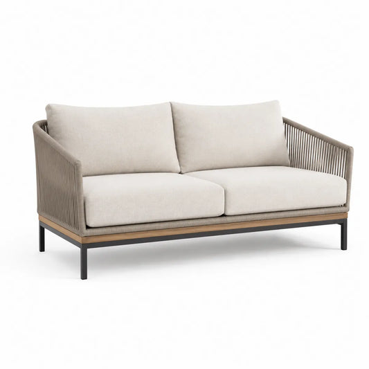 Dwuosobowa sofa z lin syntetycznych i aluminium w kolorze beżowym