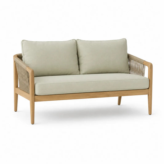 Sofa ogrodowa 2-osobowa drewno teak tkanina poliestrowa 150 cm