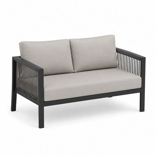 Dwuosobowa sofa ogrodowa aluminium 140 cm szara czarna