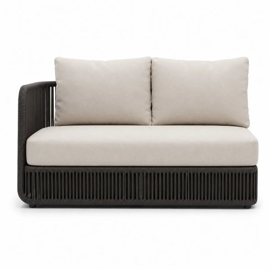 Dwuosobowa sofa ogrodowa z poduszkami z tkaniny poliestrowej beżowa czarna plecionka 160 cm