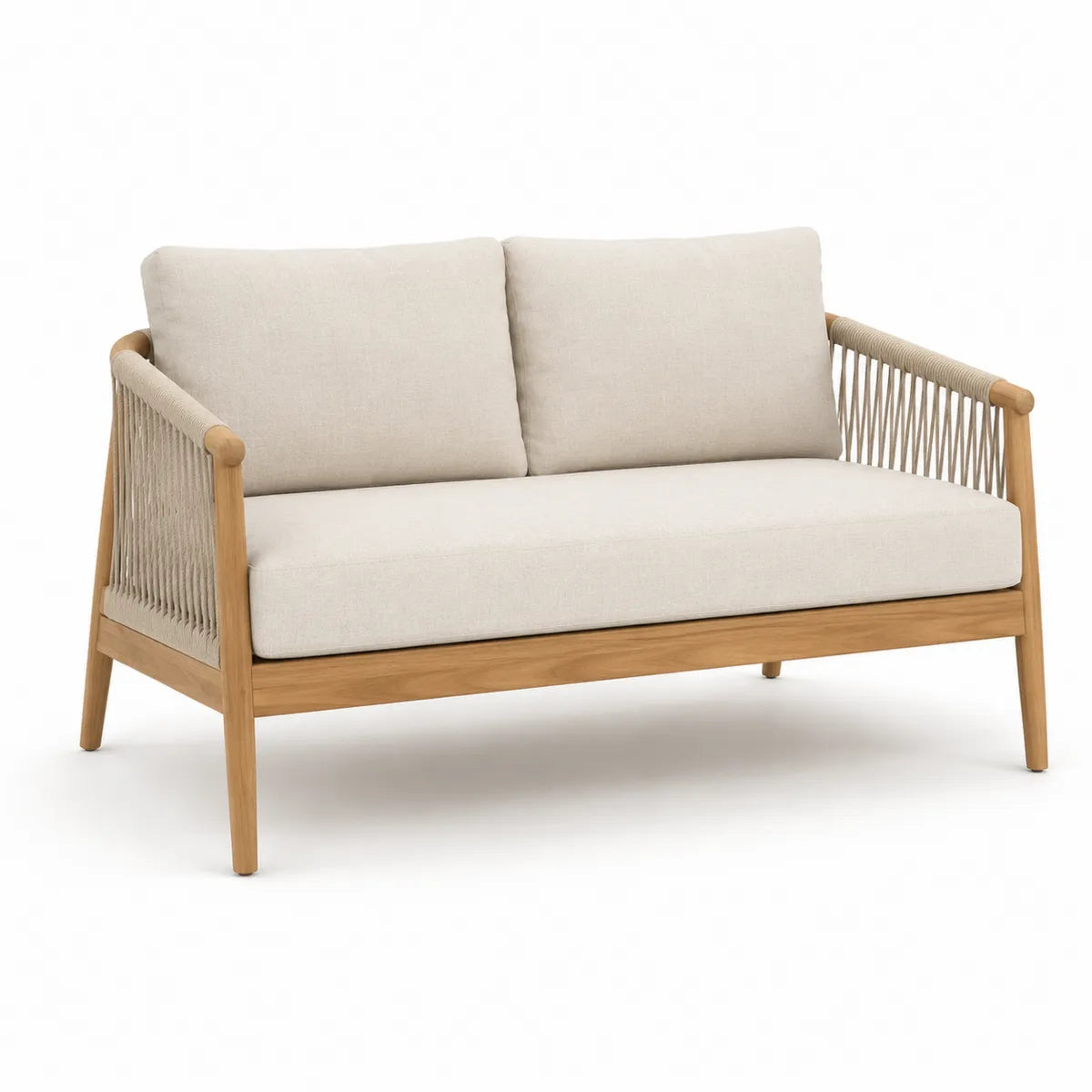 Dwuosobowa sofa ogrodowa beżowa drewno akacjowe 150 cm