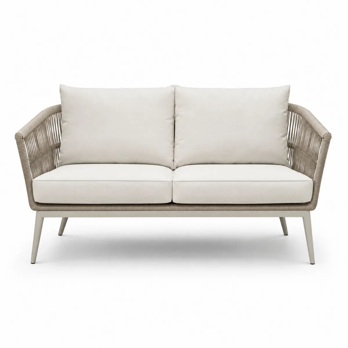 Sofa ogrodowa 2-osobowa z aluminiową ramą i poliestrową tapicerką, beżowa