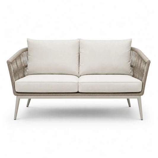 Sofa ogrodowa 2-osobowa z aluminiową ramą i poliestrową tapicerką, beżowa