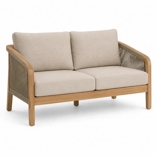 Dwuosobowa sofa z drewna teak i beżowego poliestru