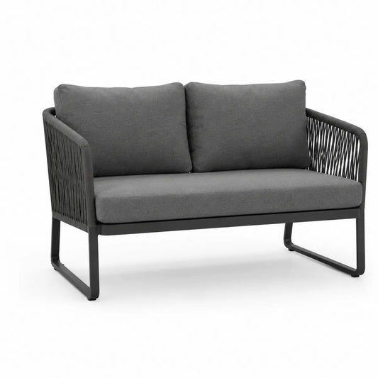Sofa dwuosobowa aluminiowa z poduszkami poliestrowymi szara 140x75x80cm
