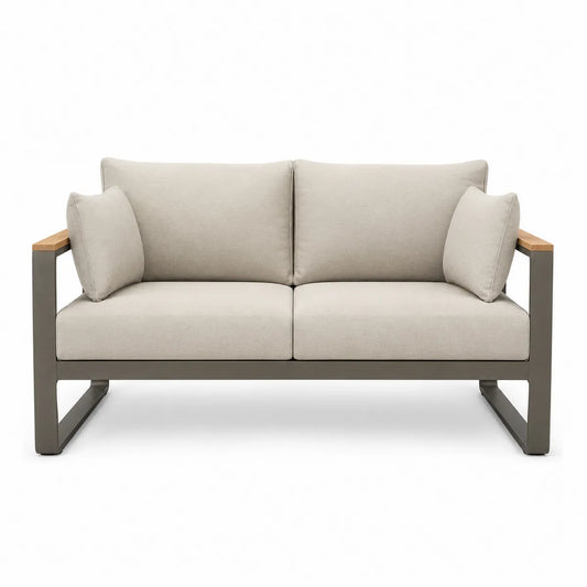 Sofa ogrodowa aluminiowa beżowo-szara 2-osobowa 160 cm
