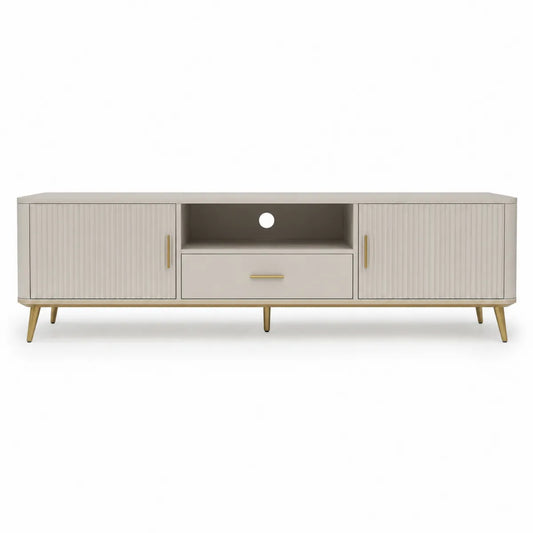 Szafka RTV z płyty MDF i metalowymi nogami w kolorze beżowym 180x40x50 cm