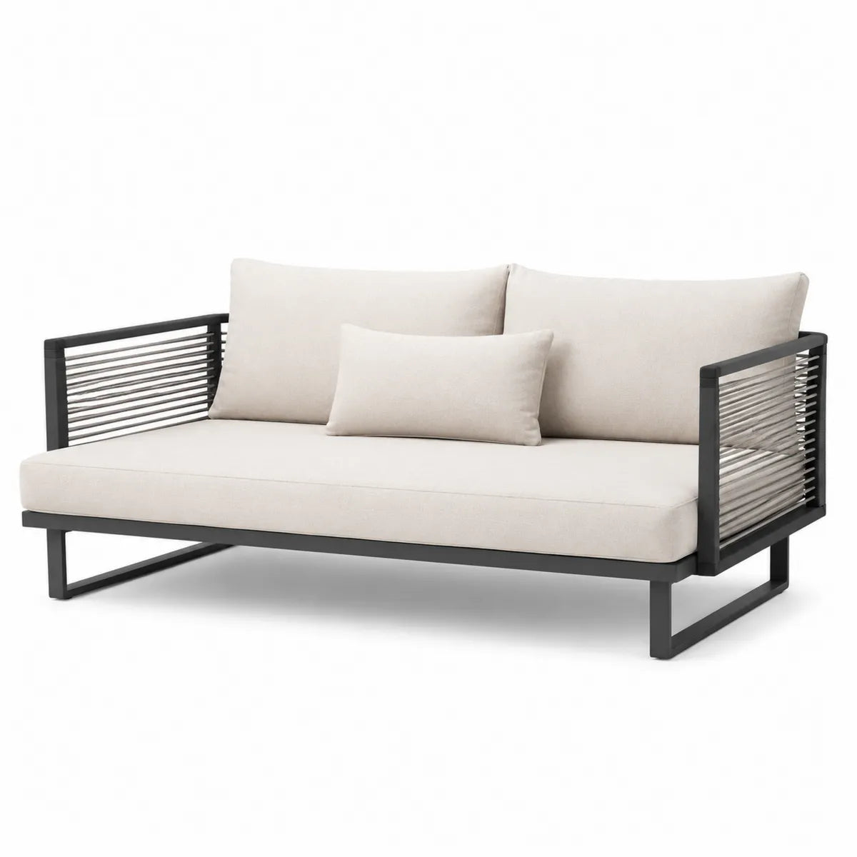 Sofa 2-osobowa aluminiowa beżowa z podłokietnikami sznurkowymi 140 cm