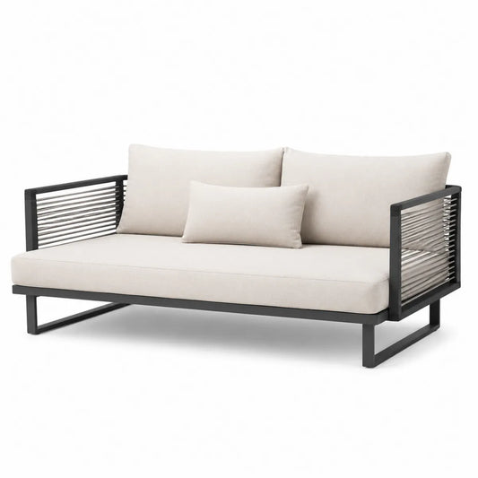 Sofa 2-osobowa aluminiowa beżowa z podłokietnikami sznurkowymi 140 cm